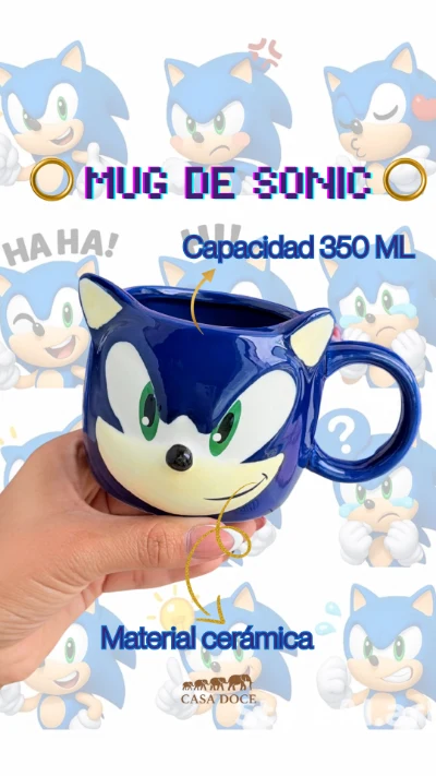 Mug Taza 3D Sonic en Cerámica 350ml