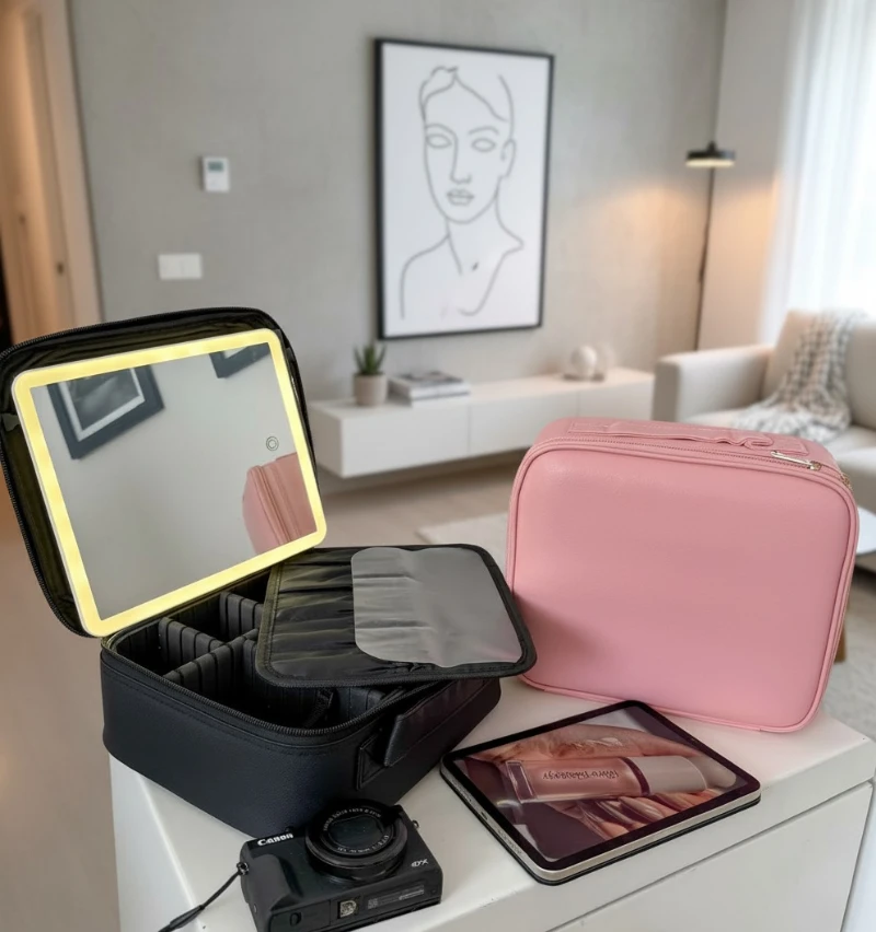 Neceser de Cuero con Espejo LED ✨💄