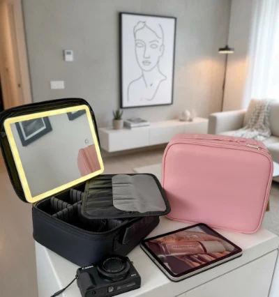 Neceser de Cuero con Espejo LED ✨💄