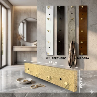 Perchero de Madera 5 Ganchos ✨🪵🧥