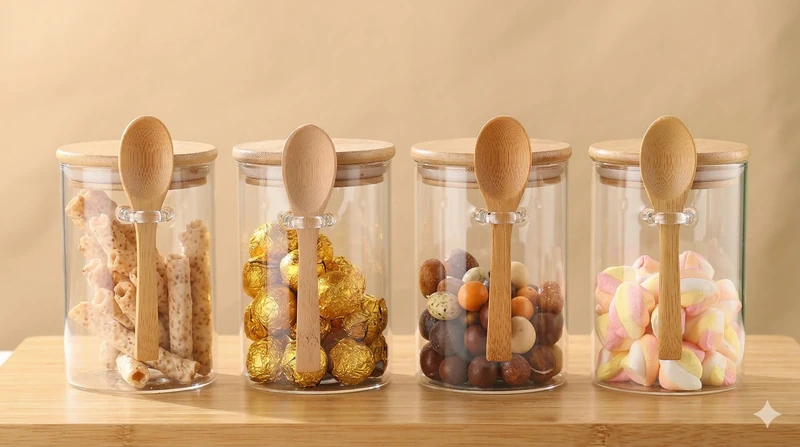 Recipiente de Vidrio + Cuchara de Madera ✨🍯🥄