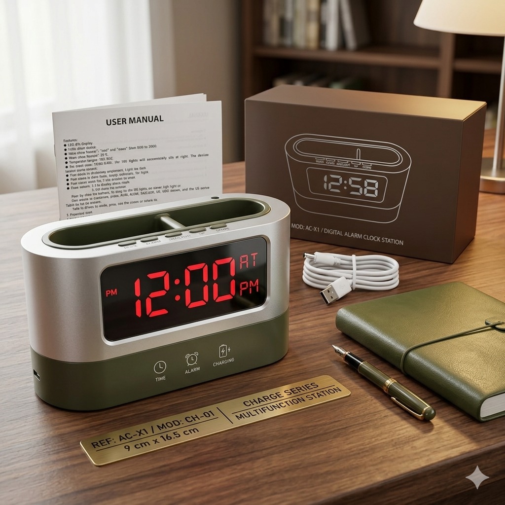 Reloj Digital LCD 038 con Portalápiz ✨🕒🖋️