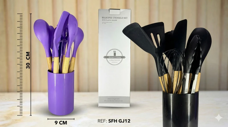 💛Set de 12 Utensilios de Silicona SFH GJ12 ✨🍽️🧑‍🍳