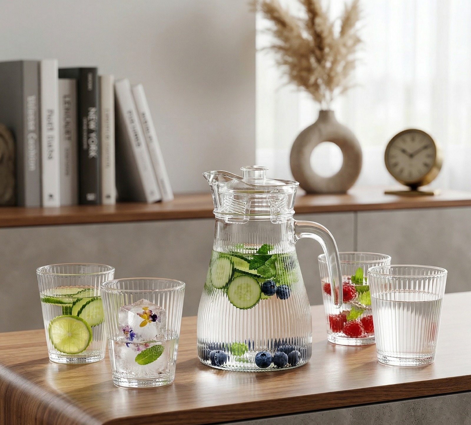 Set of Jarra + 4 Glass Glasses