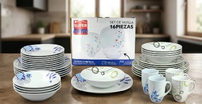 Set de Vajilla Cuadrada 16 Piezas Súper Home ✨🍽️💙