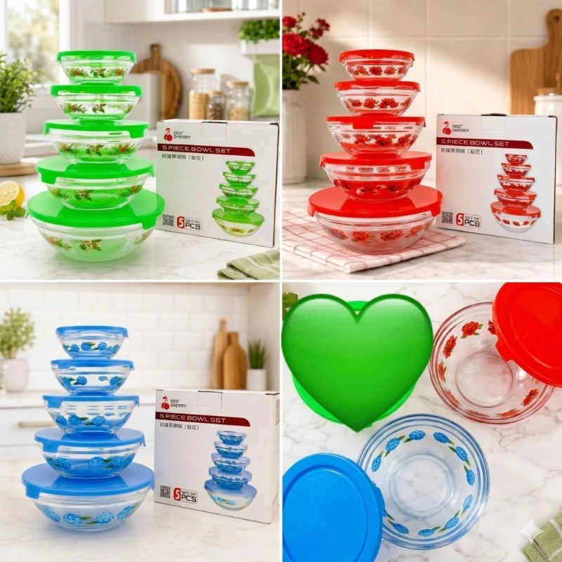 Set x5 recipientes bowls vidrio