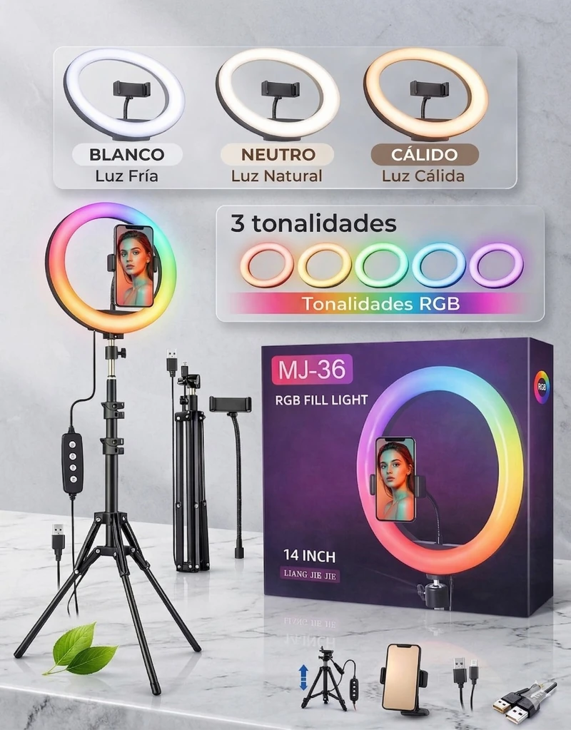 Aro de Luz RGB + Trípode ✨🌈📸26CM